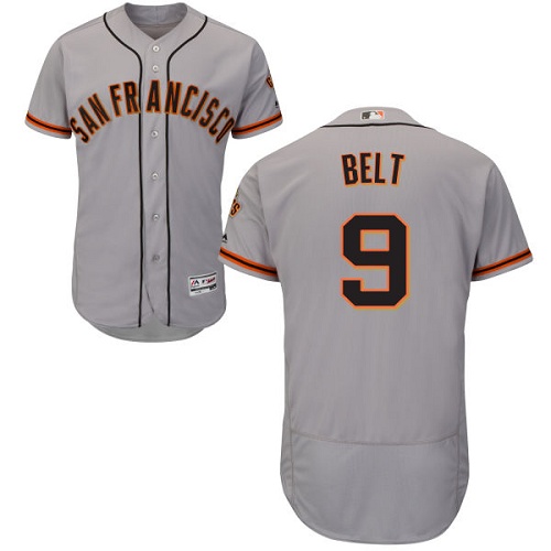 Giants #9 Brandon Belt Grey Flexbase Authentic Collection Road Stitched MLB Jersey - Click Image to Close